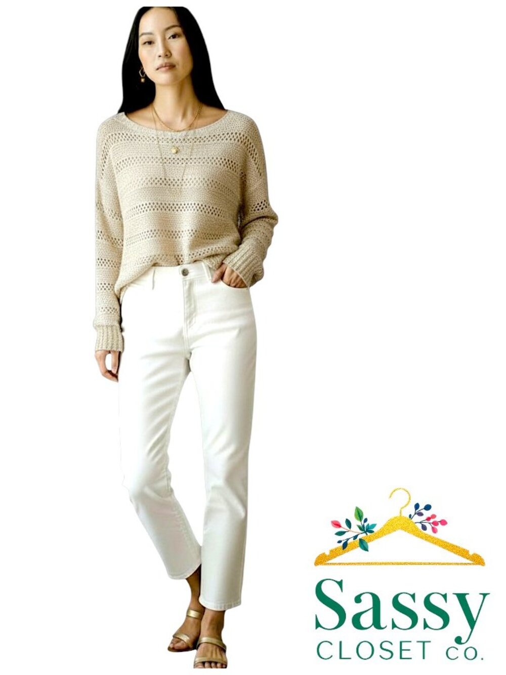 CHICO'S Ivory Silver Metallic Ribbed Sweater 0 S 4 6 Spring Shimmer Knit EUC